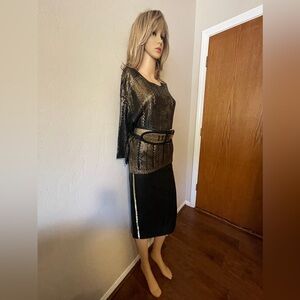 Bebe and Ellen Tracy black and gold outfit